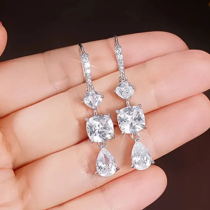 Trendy Geometric Wedding Dangle Earrings for Women with Sparkling Cubic Zirconia Drop Jewelry Copper Alloy