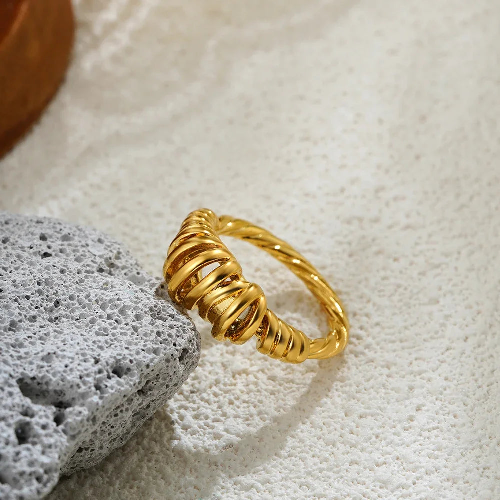 2025 Stainless Steel 18K Gold Plated Hollow Multilayer Dome Ring for Women