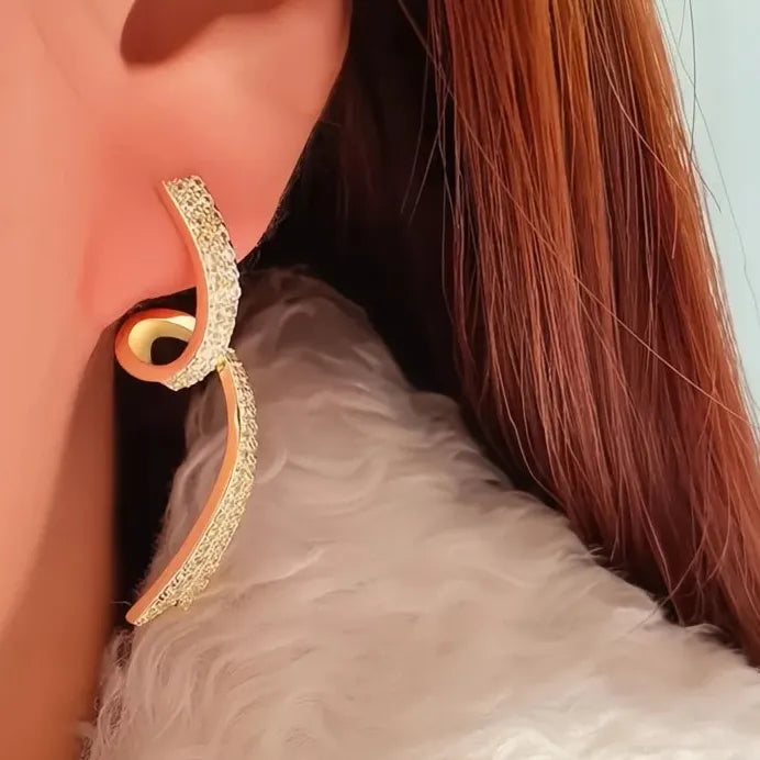 Luxury Gold Geometric Drop Earrings with Sparkling Cubic Zirconia Women