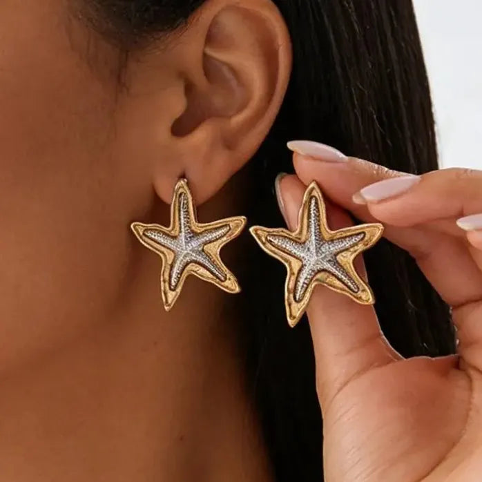 Exaggerated Ocean Starfish Double-Layer Bohemian Drop Earrings for Women