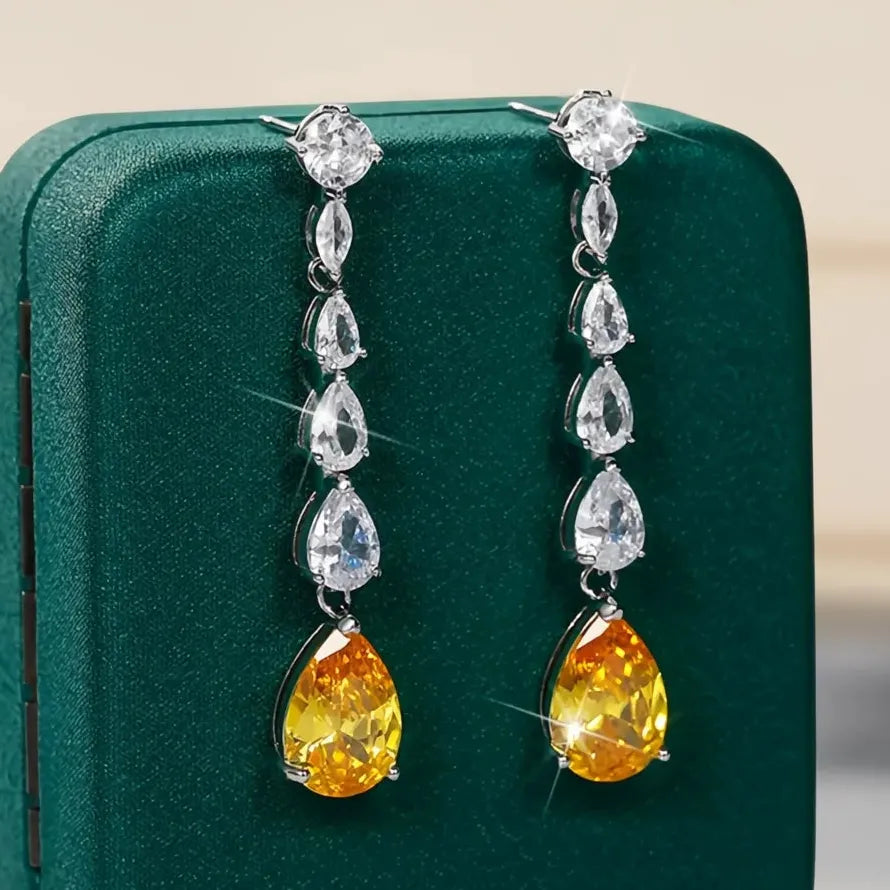 Bright Pear Yellow Cubic Zirconia Geometric Copper Alloy Drop Earrings for Women