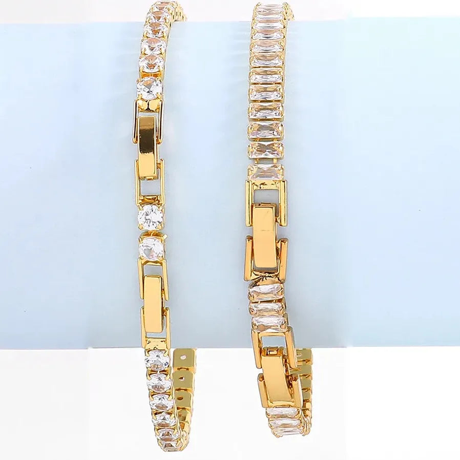 18K Gold Plated Sparkling Square CZ Bracelet Women Stainless Steel Bangle
