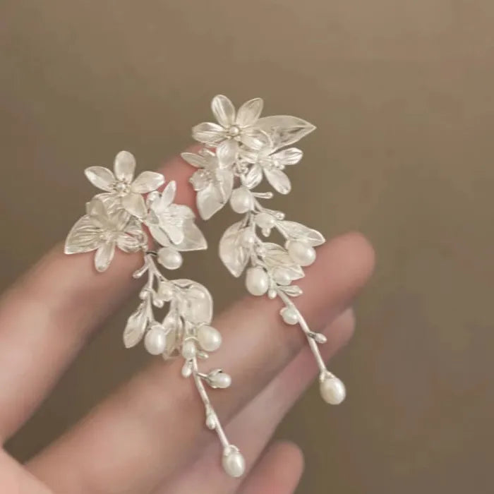 Vintage Flower Pearl Drop Earrings Zinc Alloy Dangle Jewelry Gift 2026
