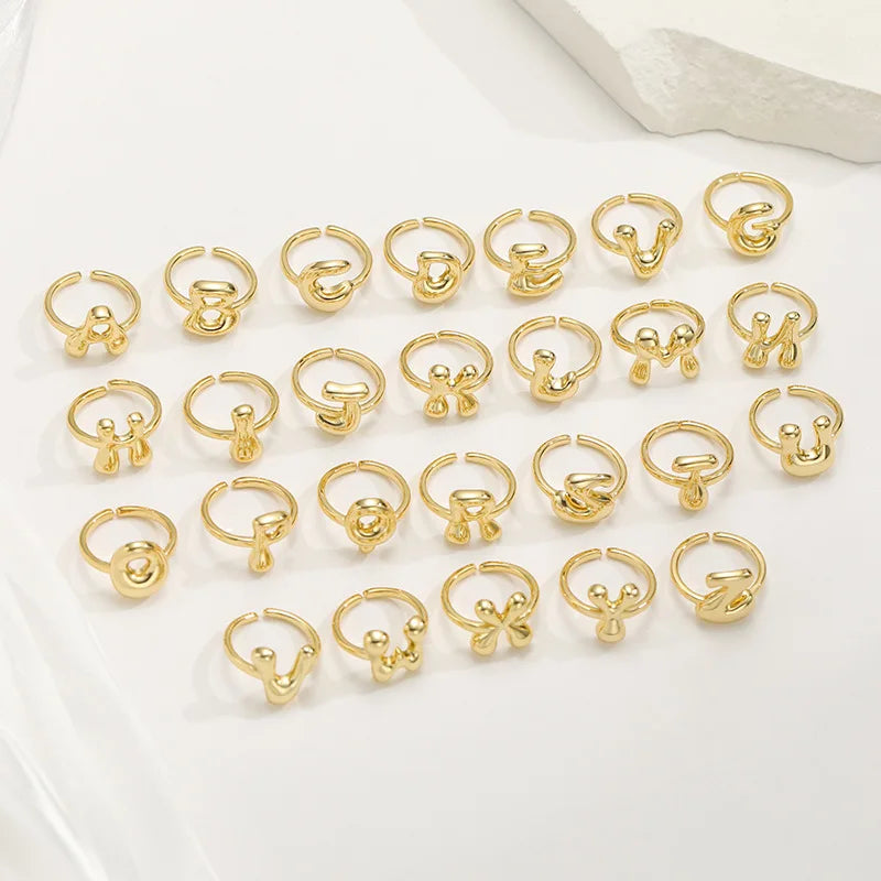 18K Gold Plated A-Z Balloon Bubble Letter Initial Ring Women Waterproof Wedding Jewelry