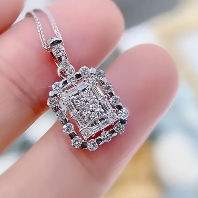 Elegant Geometric Square Cubic Zirconia Pendant Necklace for Women
