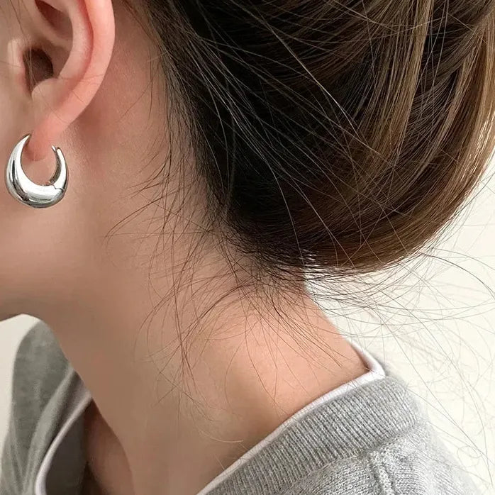 Copper Alloy Chunky Smooth Metal Hoop Earrings Women Girls Punk Jewelry