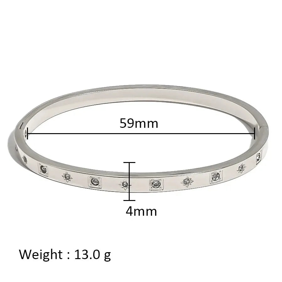 Waterproof Stainless Steel Multicolor Crystal Zirconia CZ Bangle Bracelet Women