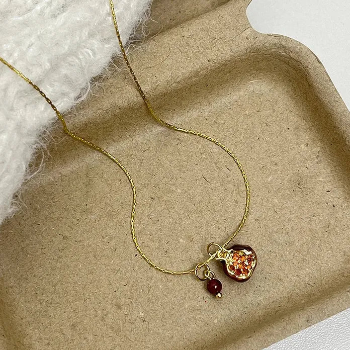 Pomegranate Pendant Necklace Copper Tassel Zircon Collarbone Chain Gift
