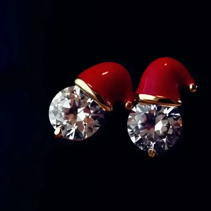 Little Red Riding Hood CZ Stud Earrings Women Christmas Jewelry