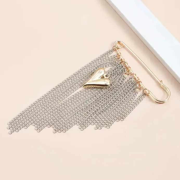 Heart Tassel Brooch Zinc Alloy Multi-Layer Chain Punk Jewelry for Women