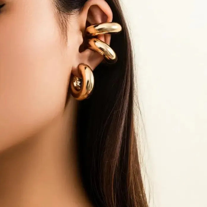 Gothic Vintage Thick Round Oversized Non-Pierced Ear Cuff Clip Earrings Acrylic Fashion