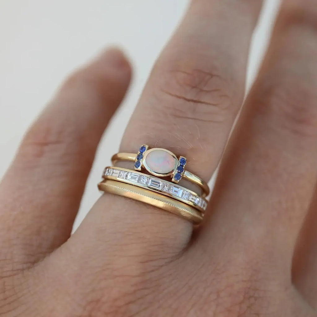 Geometric Gold Color Round Zircon Rings Set for Women Engagement Wedding Jewelry