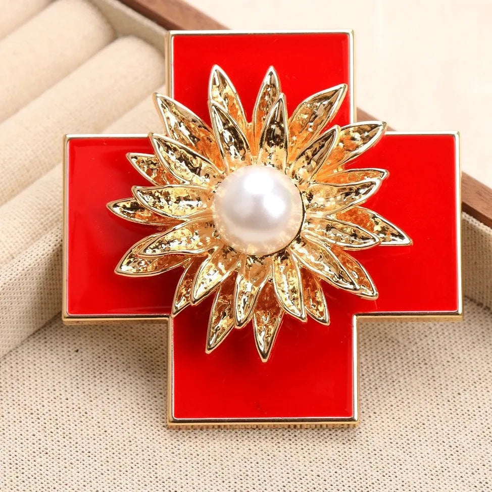 Luxury Cross Floral Brooch Pin Classic Style Gift for Men & Women