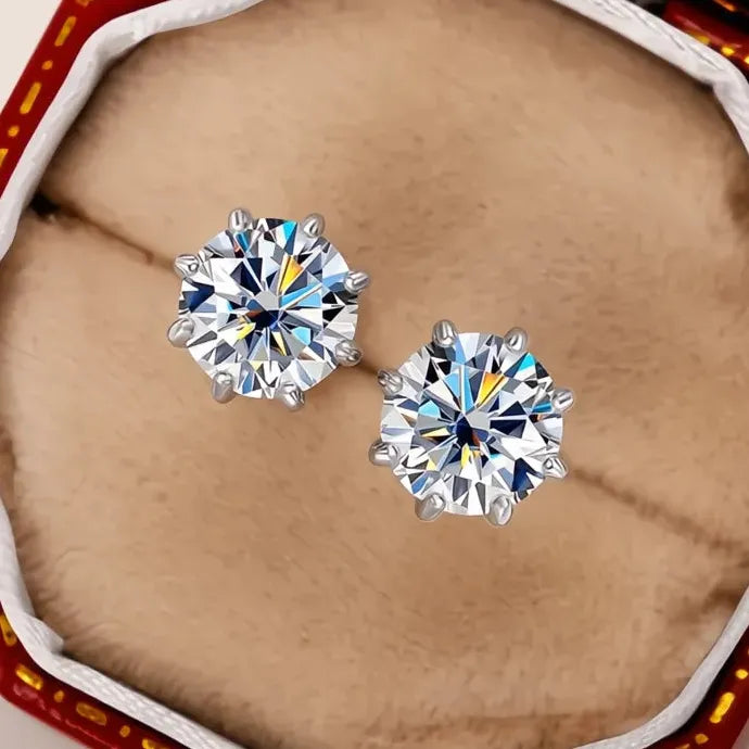 8 Claw Geometric CZ Stud Earrings Silver Color Copper Alloy Jewelry