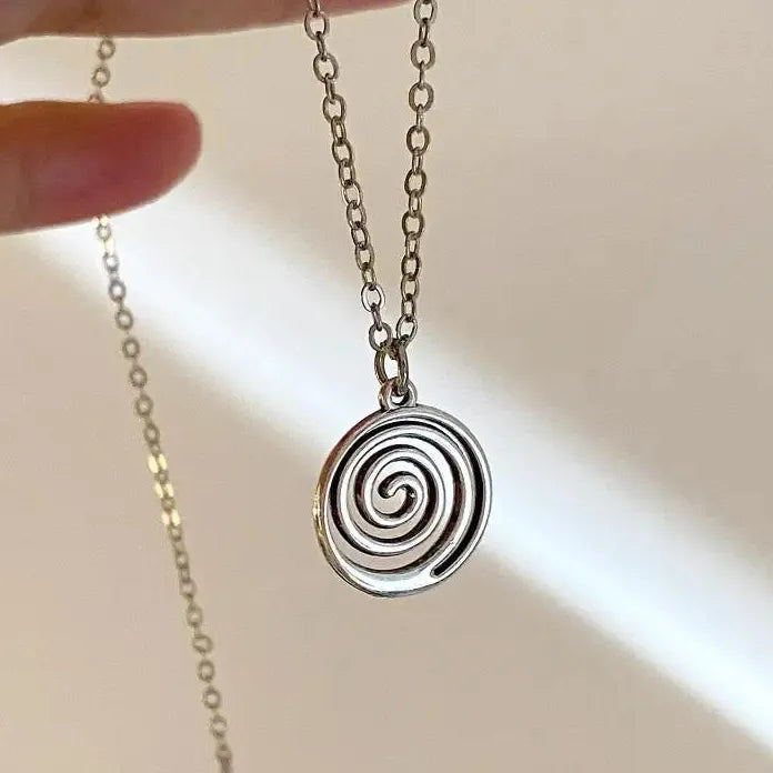 Vintage 90s Silver Spiral Vortex Jewelry Set Earrings and Necklace Women