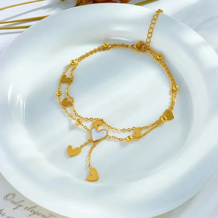 Stainless Steel Heart Love Multi-Layer Anklet for Women Non-Fading Jewelry Gift
