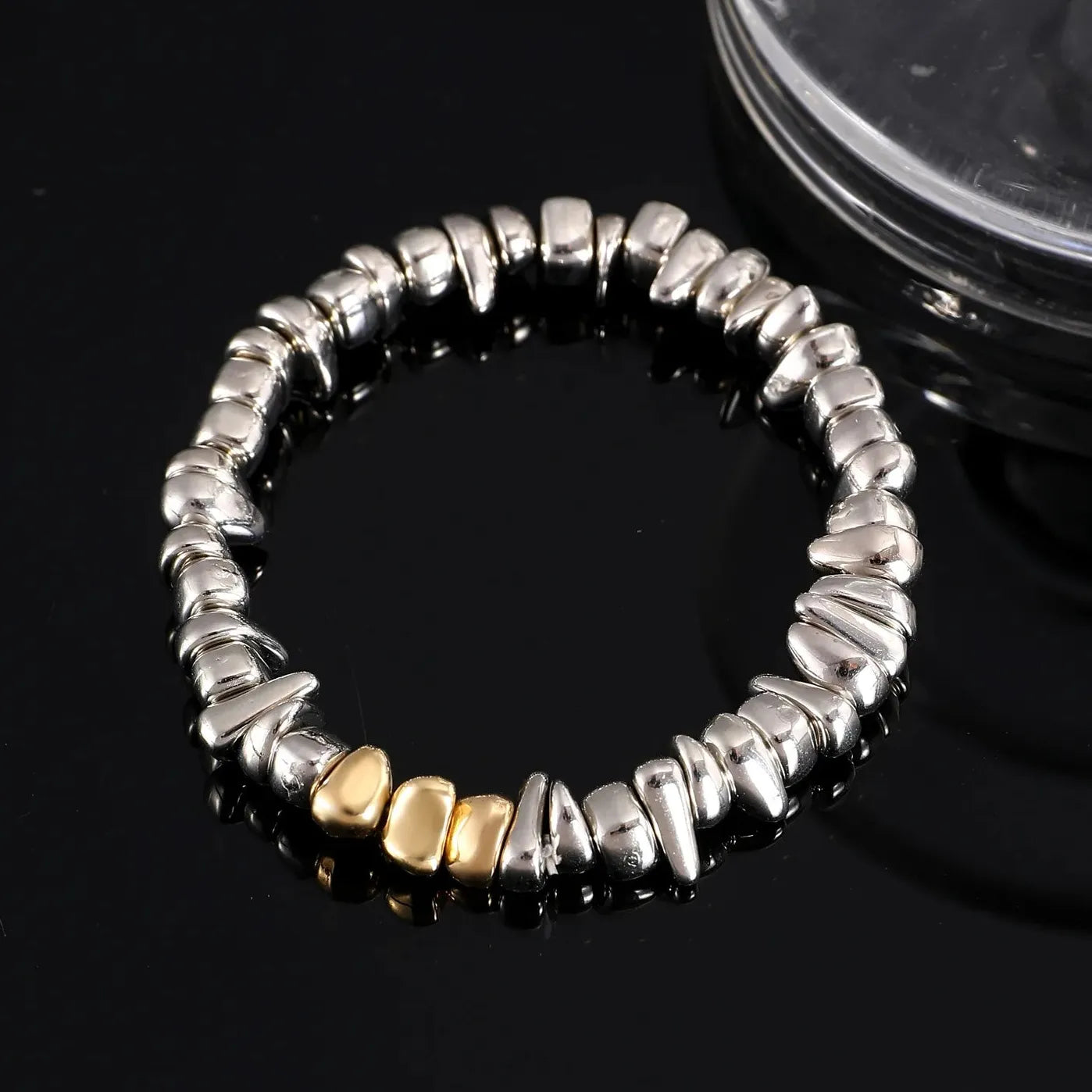Vintage Heart Shaped Geometric Silver Bead Stretch Bracelet for Women Gift