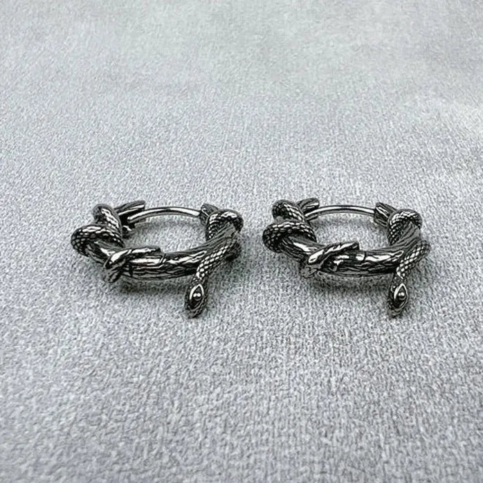 Vintage Black Snake Hoop Earrings Punk Rock Animal Jewelry for Men Women