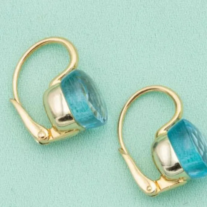 Gold Color Square Blue Rhinestone Stud Earrings Zinc Alloy for Women Gift