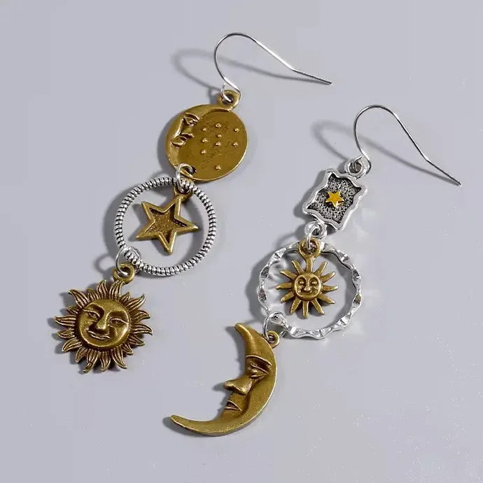 Greek Mythology Sun Moon Pendant Earrings Women Zinc Alloy Party Jewelry Gift