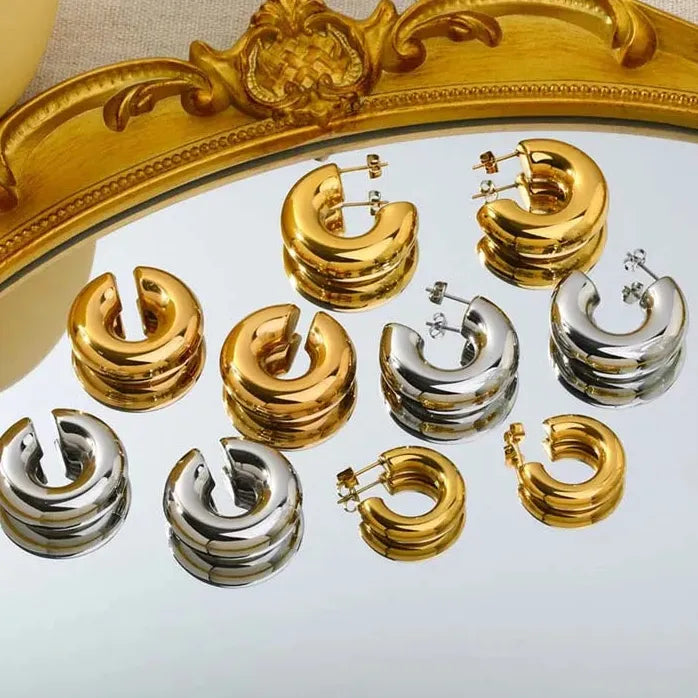 Vintage Stainless Steel C-Shape Clip Earrings for Women Gold Tone Jewelry Gift