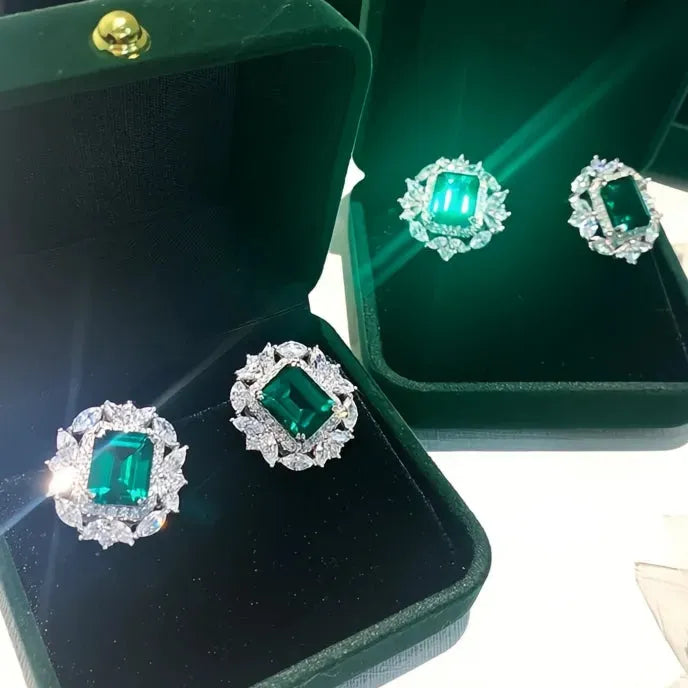 Luxury Women’s Geometric Green Cubic Zirconia Stud Earrings Copper Alloy Jewelry