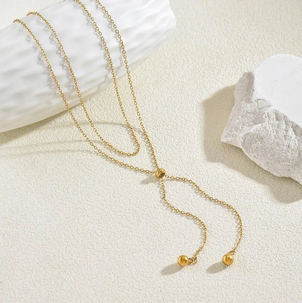 100cm Double Layered Round Ball Pendant Y-Shaped Necklace for Women Jewelry