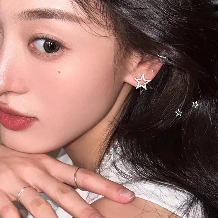 Double-Layer Star Zinc Alloy Crystal Stud Earrings for Women 2026