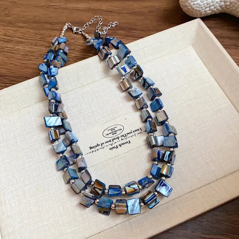 Vintage Bohemian Colored Irregular Double-Layer Natural Shell Necklace Gift