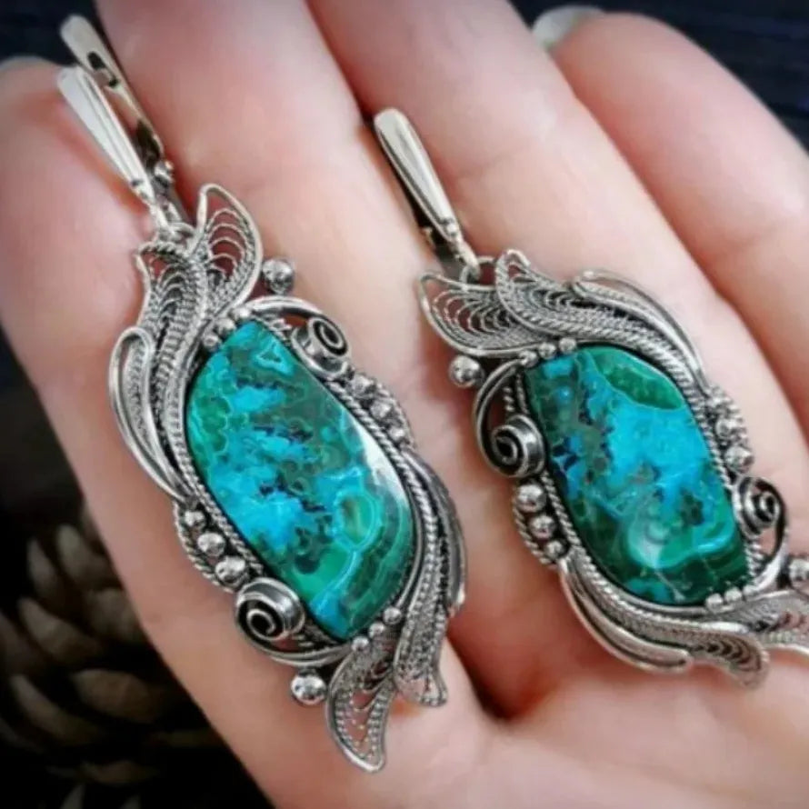 Women's Asymmetric Blue Stone Vintage Handmade Zinc Alloy Pendant Earrings