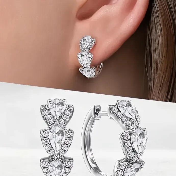Blue Cubic Zirconia Geometric Copper Alloy Hoop Earrings Wedding Gift Jewelry