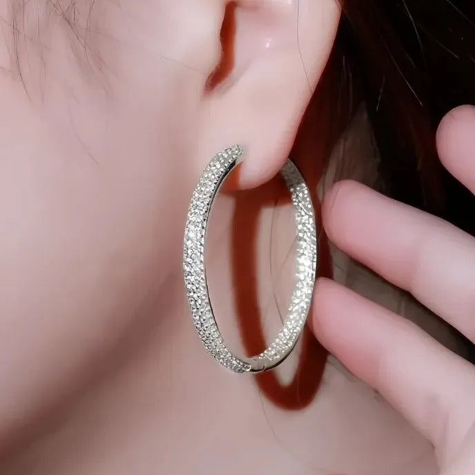 Full Bling Iced Out Big Circle Hoop Earrings for Women Cubic Zirconia Trendy Fashion Jewelry