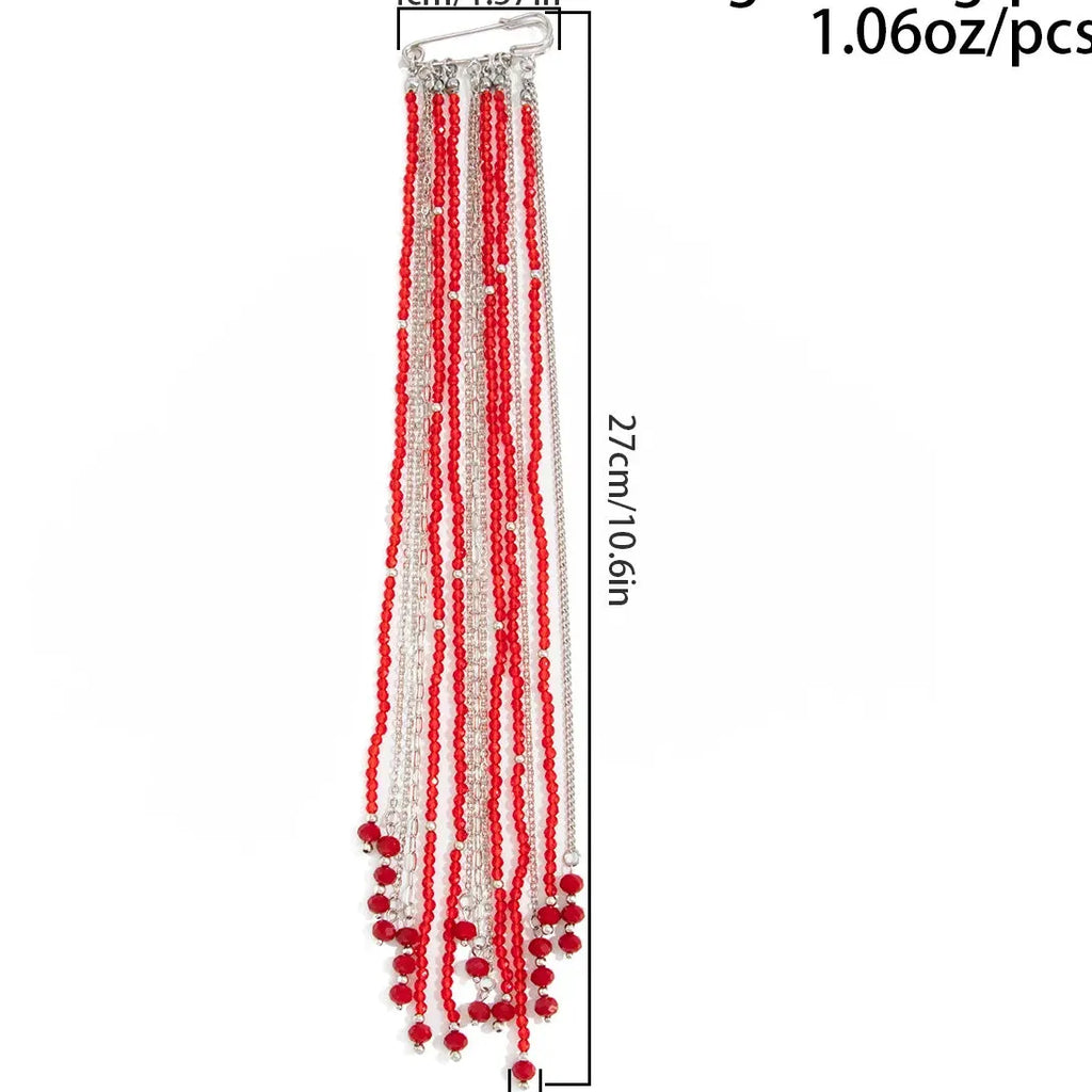 Crystal Multi-Layer Tassel Chain Rice Bead Brooch Hip Hop Jewelry for Women Men