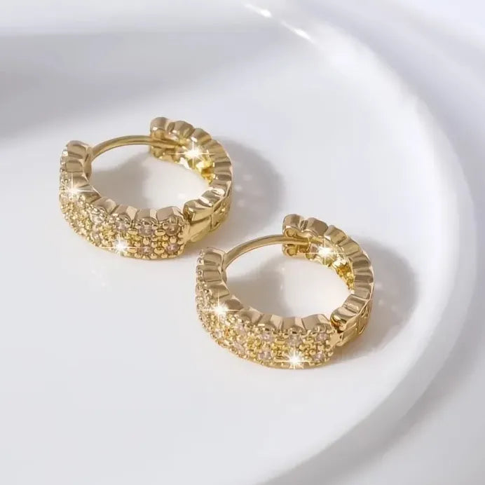 Geometric Gold Color Cubic Zirconia Hoop Earrings for Wedding Party