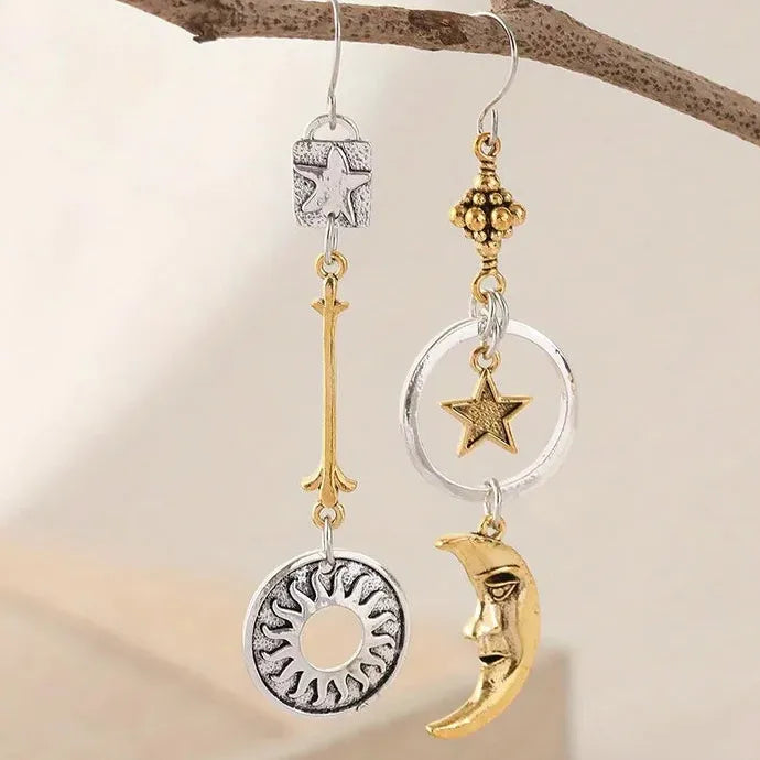 Greek Mythology Sun Moon Pendant Earrings Zinc Alloy Drop Jewelry Gift Women