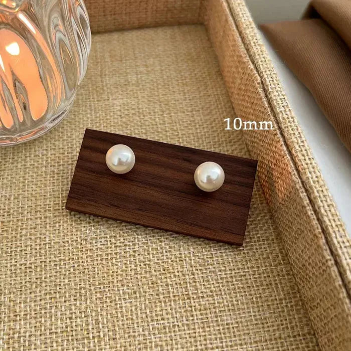 Simulated White Pearl Stud Earrings 6-14MM for Women Girls Gift