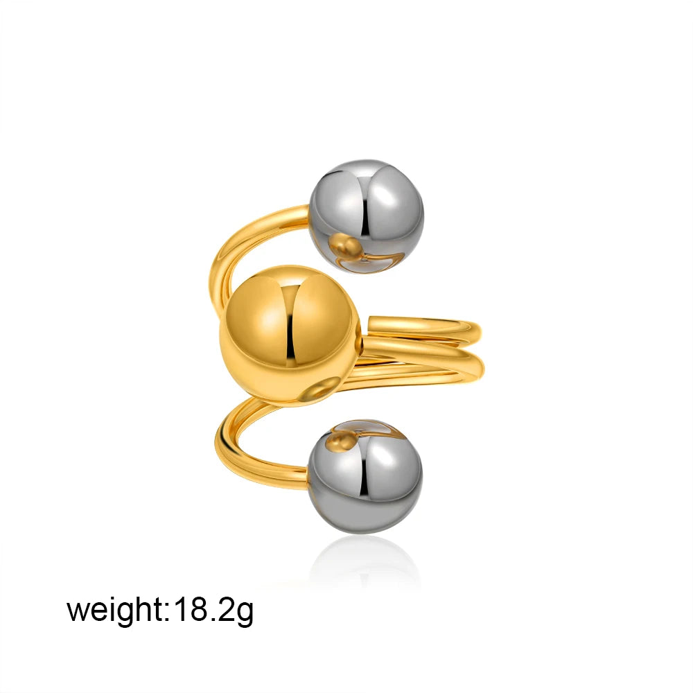 Punk 3Pcs Chunky Double Color Silver Rings for Women Waterproof Oversize Rock Jewelry