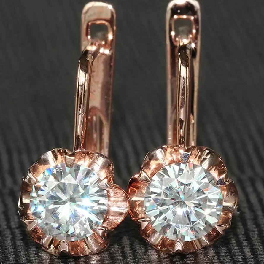 Rose Gold Copper Circular Cubic Zirconia Earrings for Women, Classic Jewelry Gift