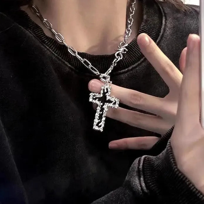 Gothic Cuban Chain Cross Pendant Necklace Unisex Vintage Fashion Jewelry