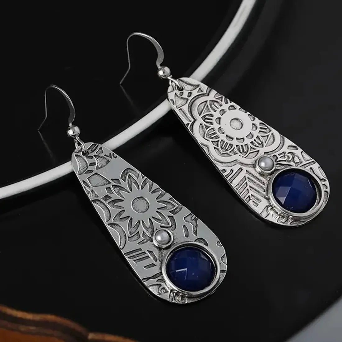 Bohemian Vintage Ethnic Irregular Drop Earrings for Women Zinc Alloy Silver