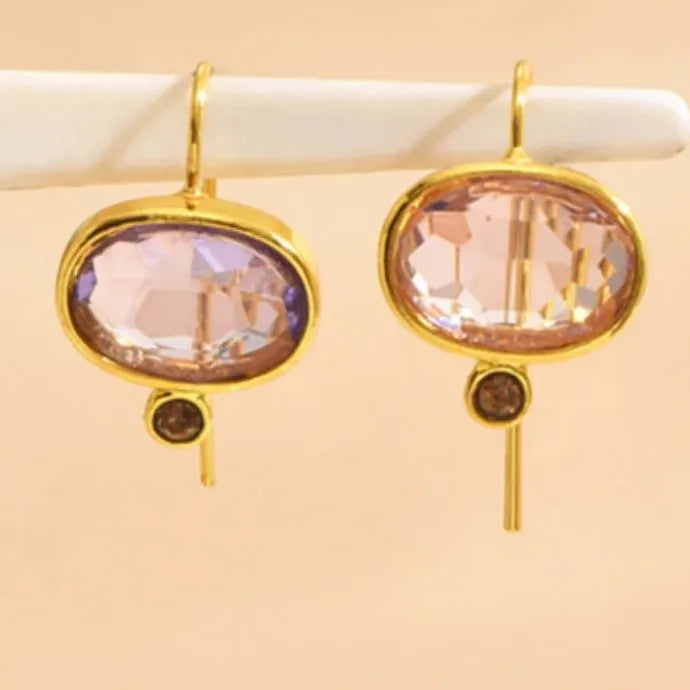 Geometric Green Round Stone Zinc Alloy Pendant Drop Earrings for Women & Girls