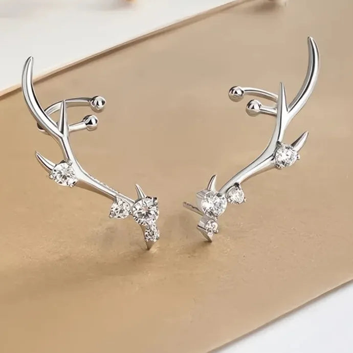 Elk Antler Stud Earrings for Women Copper Alloy Cubic Zirconia Jewelry