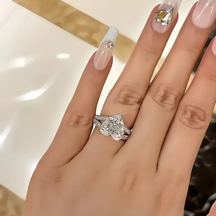 Elegant Heart Cubic Zirconia Wedding Engagement Ring for Women Silver