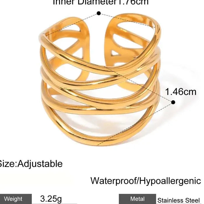 Adjustable Stainless Steel Gold Geometric Irregular Line Mood Tracking Ring for Women