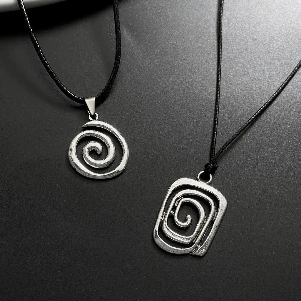 Vintage Spiral Vortex Zinc Alloy Circle Pendant Leather Necklace Women Unisex