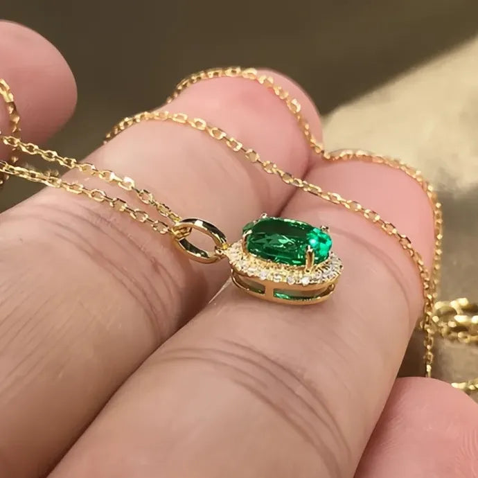 Oval Green CZ Cubic Zirconia Pendant Necklace for Women Wedding Gift