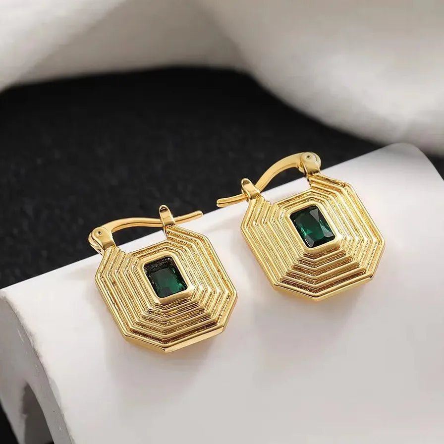 Natural Abalone Shell Pearl Stud Earrings Geometric Huggie Hoops CZ Necklace Choker