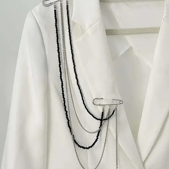 Star Pendant Tassel Brooch with Black Crystal Beads Zinc Alloy Jewelry Gift