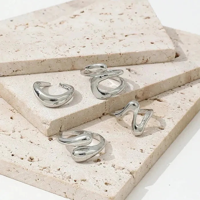4Pcs Adjustable Vintage Geometric Metal Ring Set for Women Hip Hop Jewelry