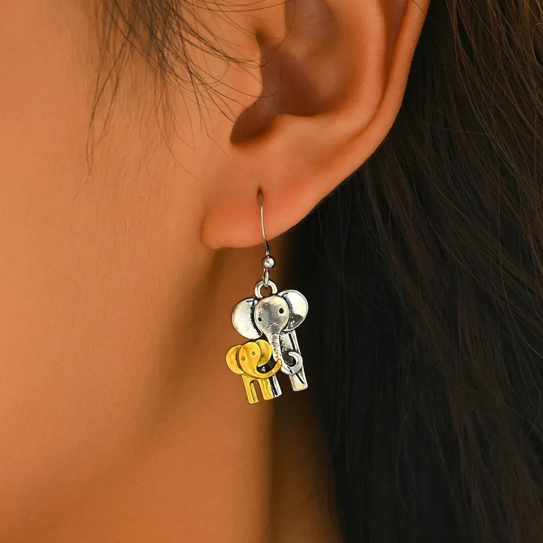 Retro Elephant Mom & Baby Drop Earrings Zinc Alloy Cute Women's Jewelry
